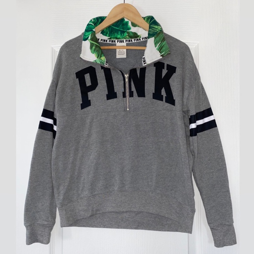 Victoria's Secret PINK High Neck Half Zip Fern Print Sweatshirt